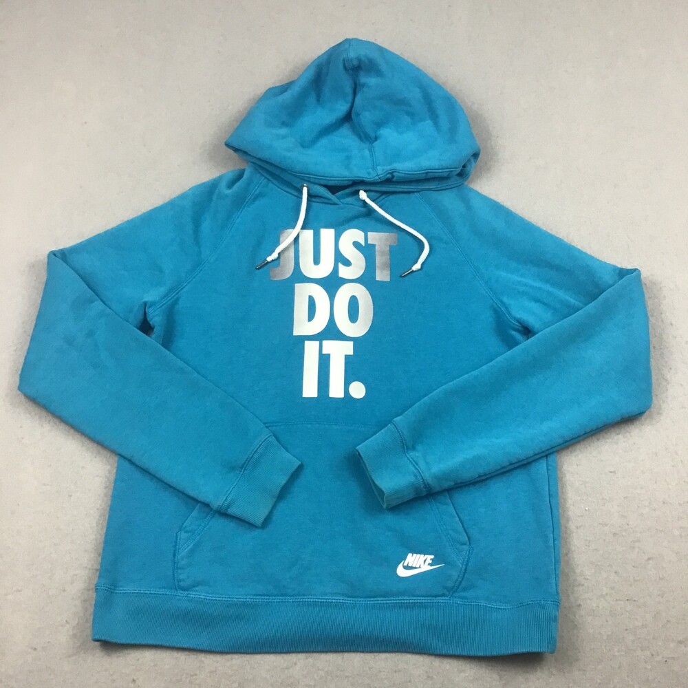 Nike Hoodie Women Medium Blue Sweatshirt Just Do It Pocket Logo Pullover M